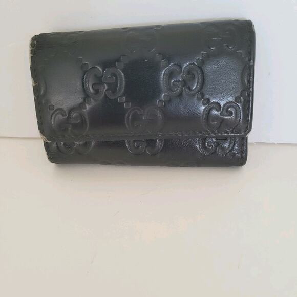 Gucci Guccissima Key Case Holder Wallet Case Leather Small Unisex Black Trifold - Picture 1 of 9